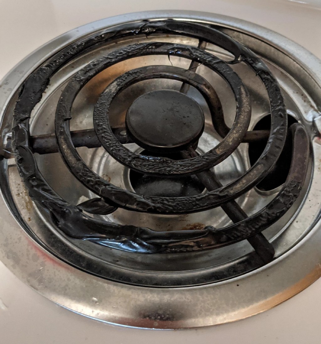 melted plastic electric stove top