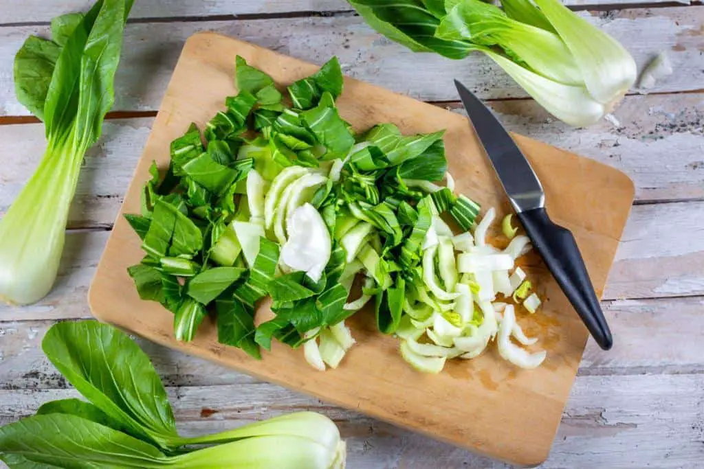 sliced bok choy leaves stems