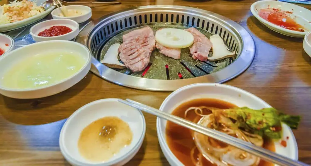 food on korean bbq grill meat kimchi