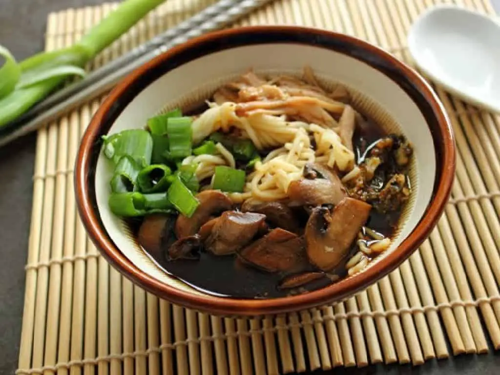 Pulled Pork Ramen with Jalapeno Paste and Sauteed Mushrooms