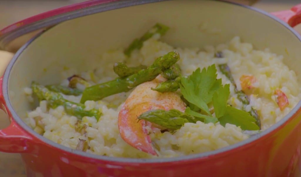 Shrimp and Lobster Risotto with Asparagus - Rissoto