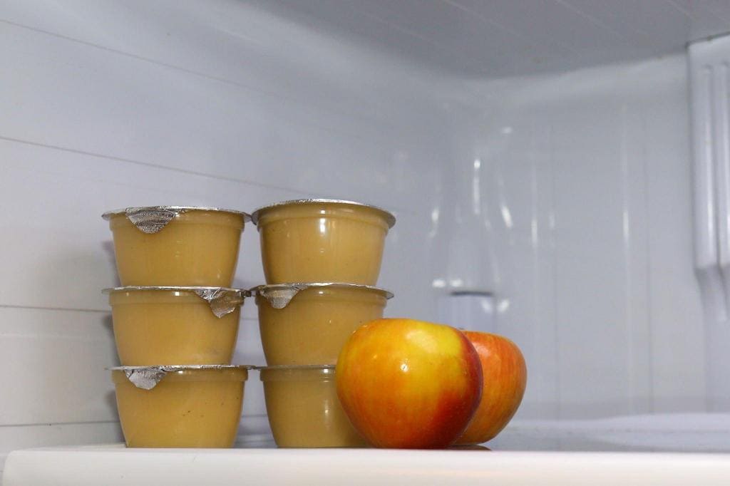 applesauce container in fridge