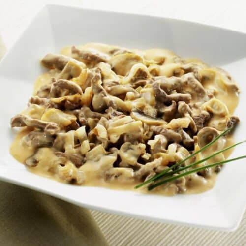 stroganoff veal with sour creme and mushrooms