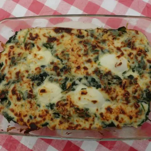 Spinach With Béchamel Sauce Gratin Hard-Boiled Egg Baking in the Oven