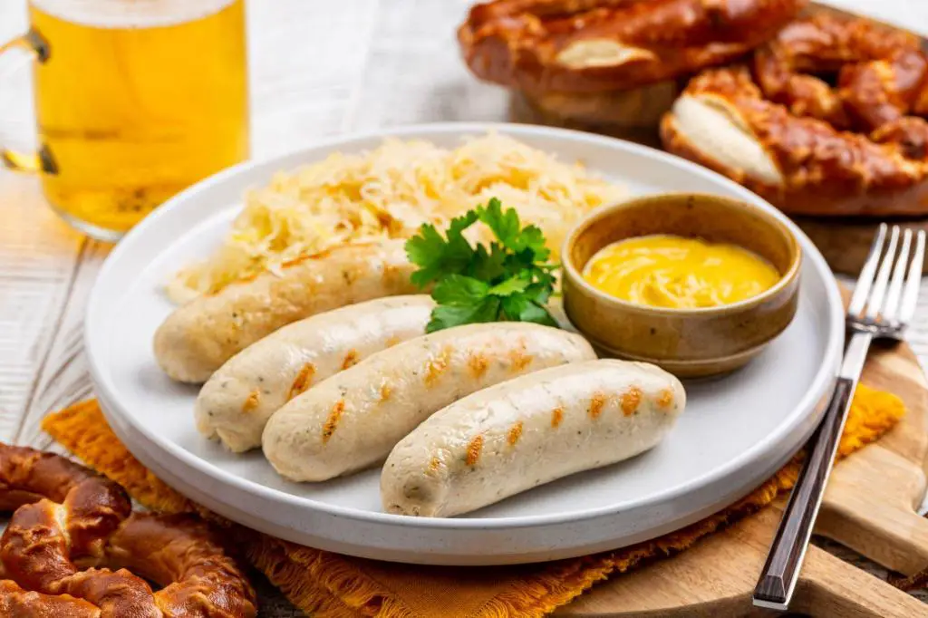 bavarian white sausage weisswurst-made-from-minced veal and pork