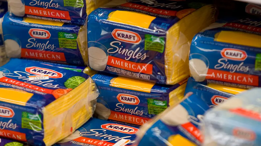 many packages of Kraft Singles on display