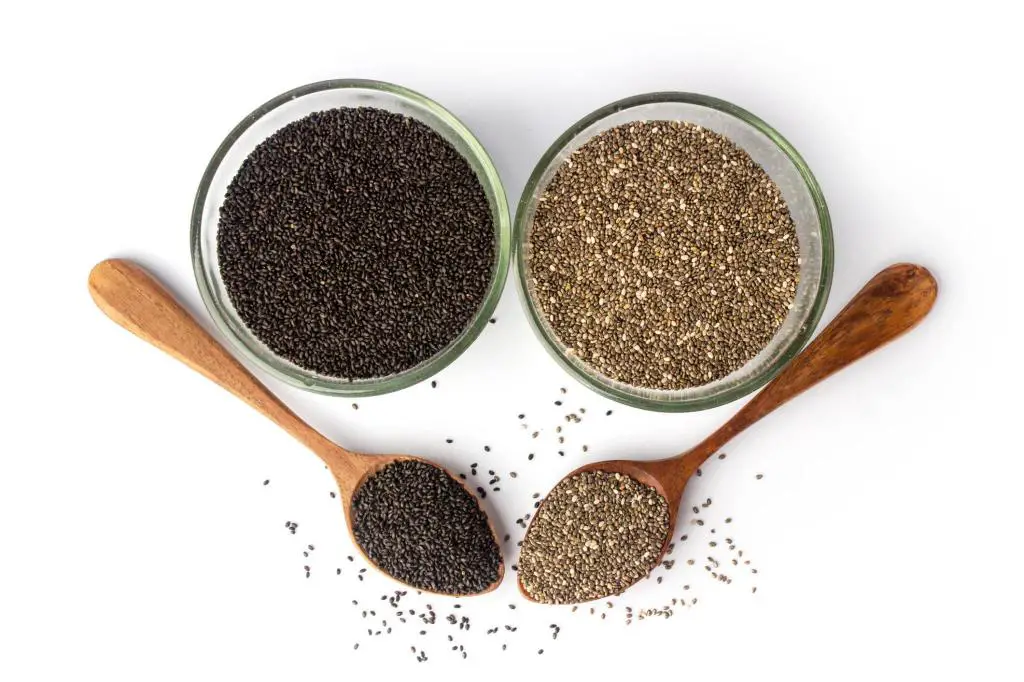 chia seeds and basil seeds in bowl