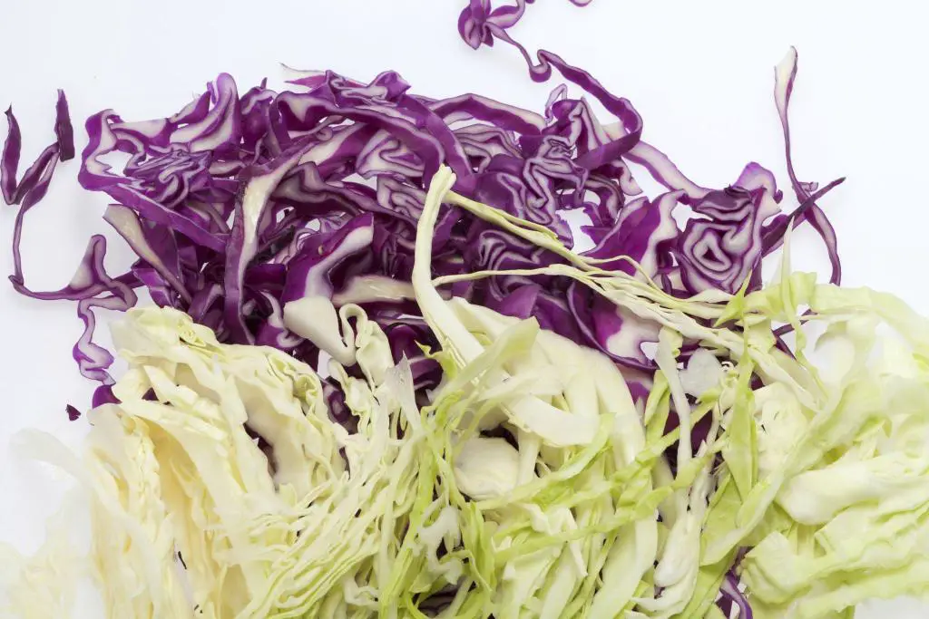 white and red cabbage shredded