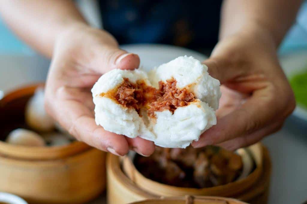 steamed pork bun from the stove was hot siopao