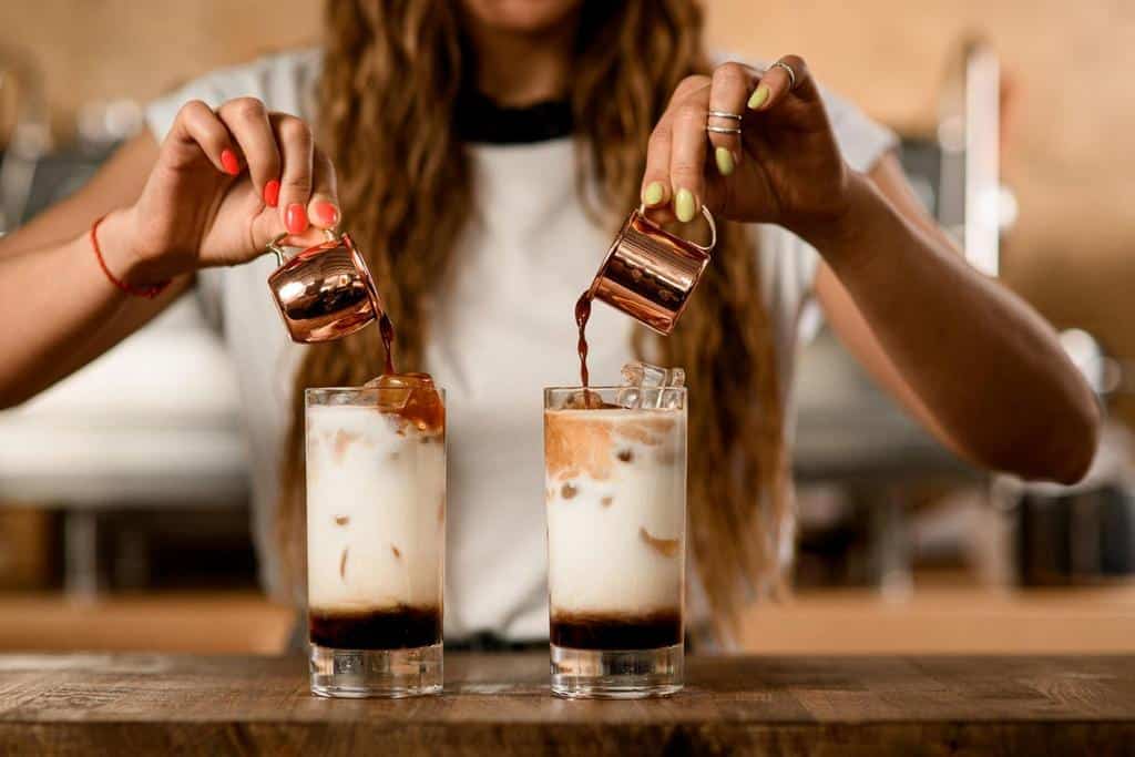 process of making macchiato with syrup coffee