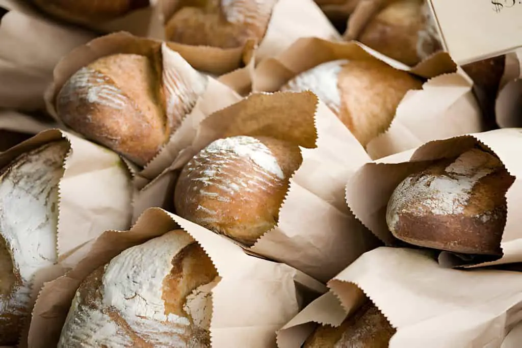 freshly baked bread in bags