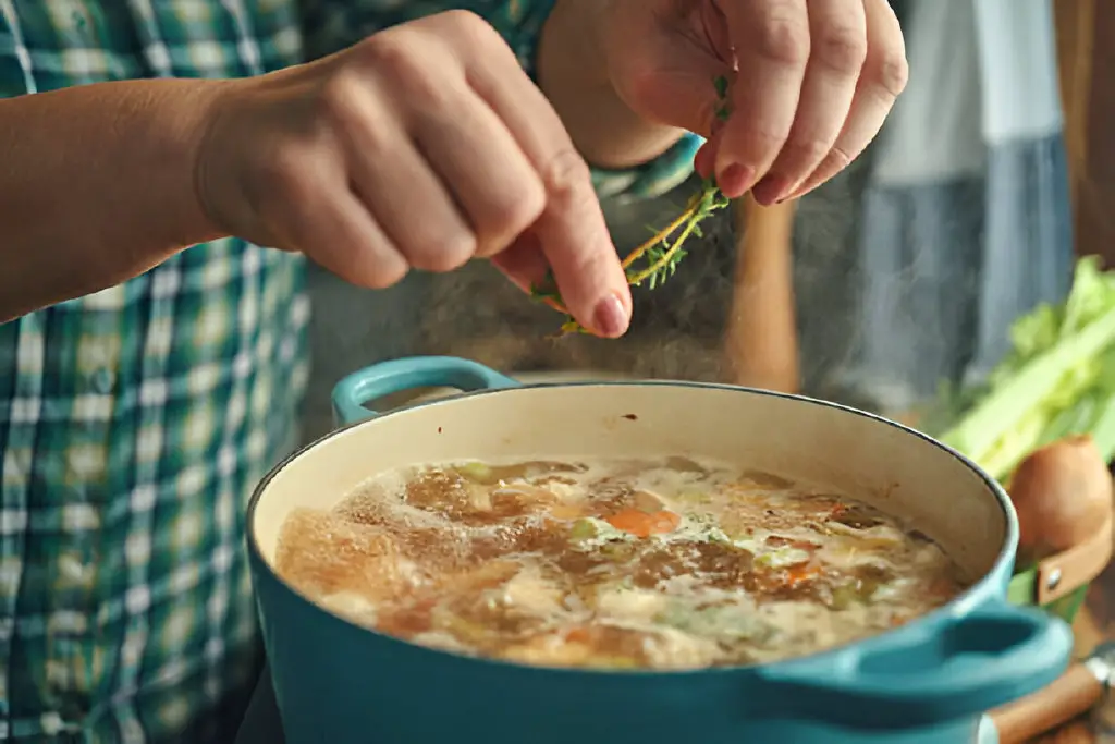 broth with carrots onions various fresh vegetables