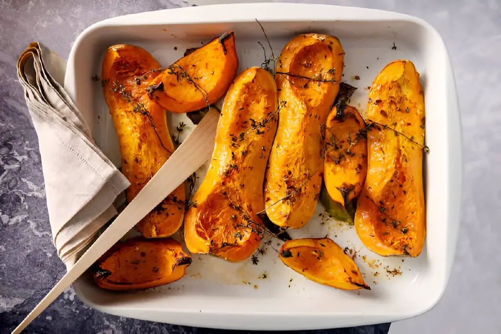 dish of baked roasted butternut squashes