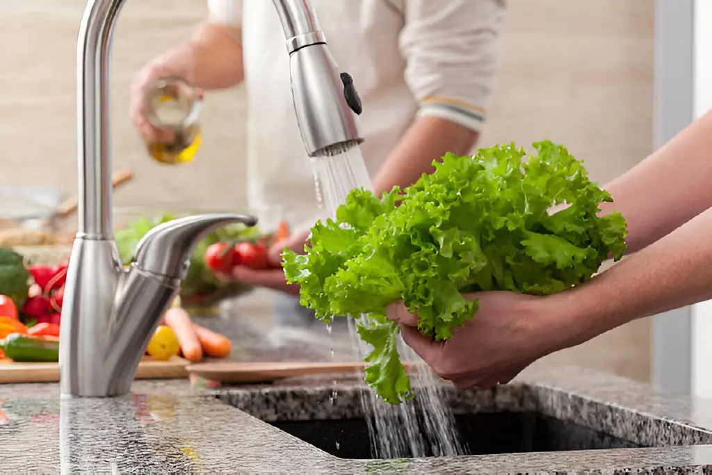 washing vegetables lettuce for a salad