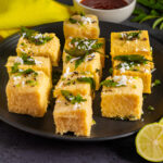 gujrati snack dhokla made-with-gram flour and sugar syrup