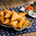 vegetarian samosas with chutney