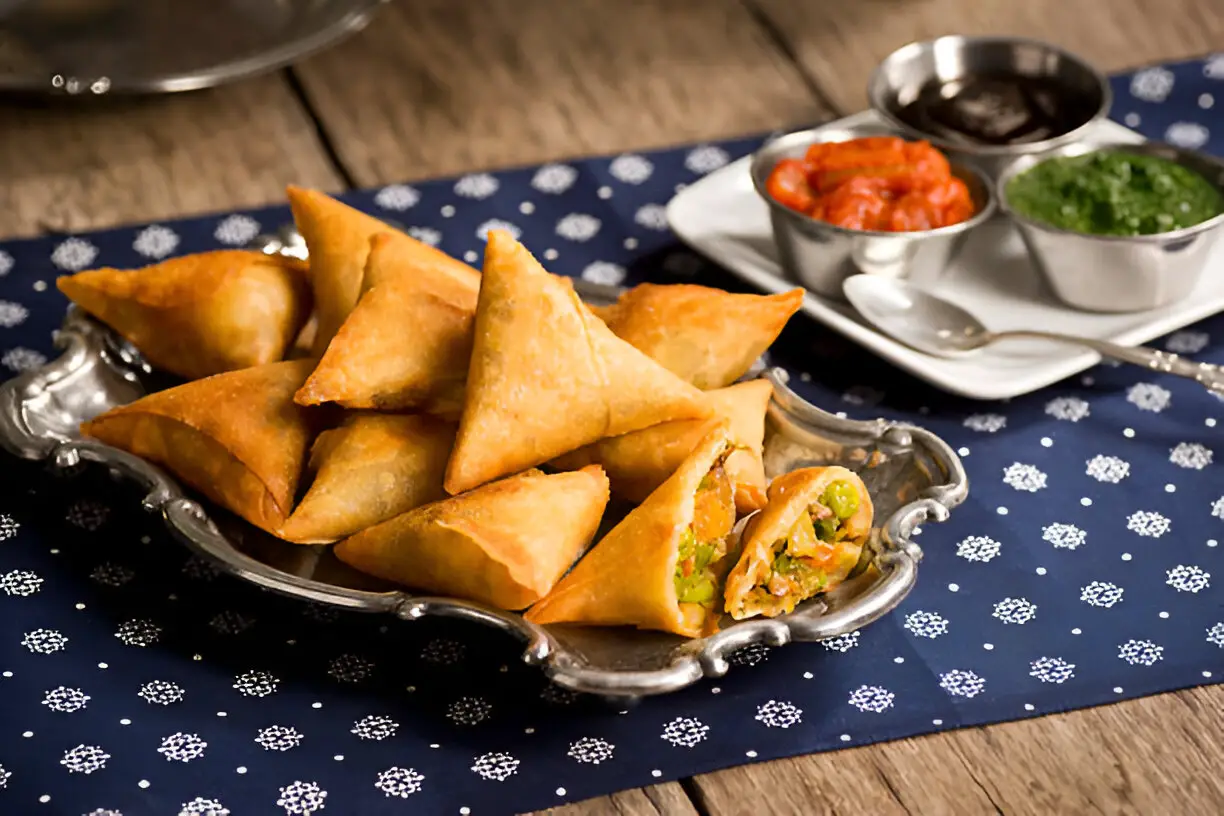 vegetarian samosas with chutney