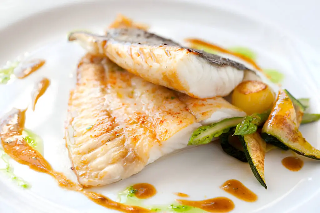 grilled turbot fish with vegetables