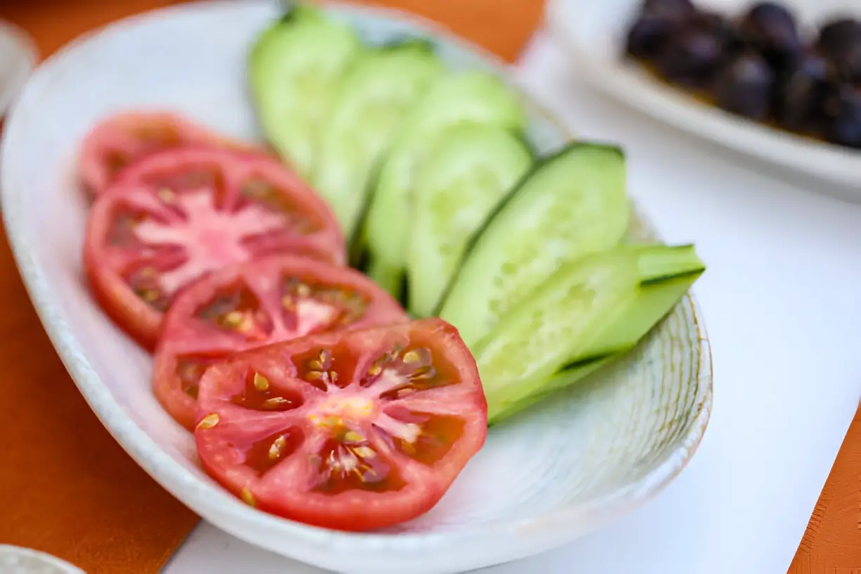 sliced tomatoes and cucumbers