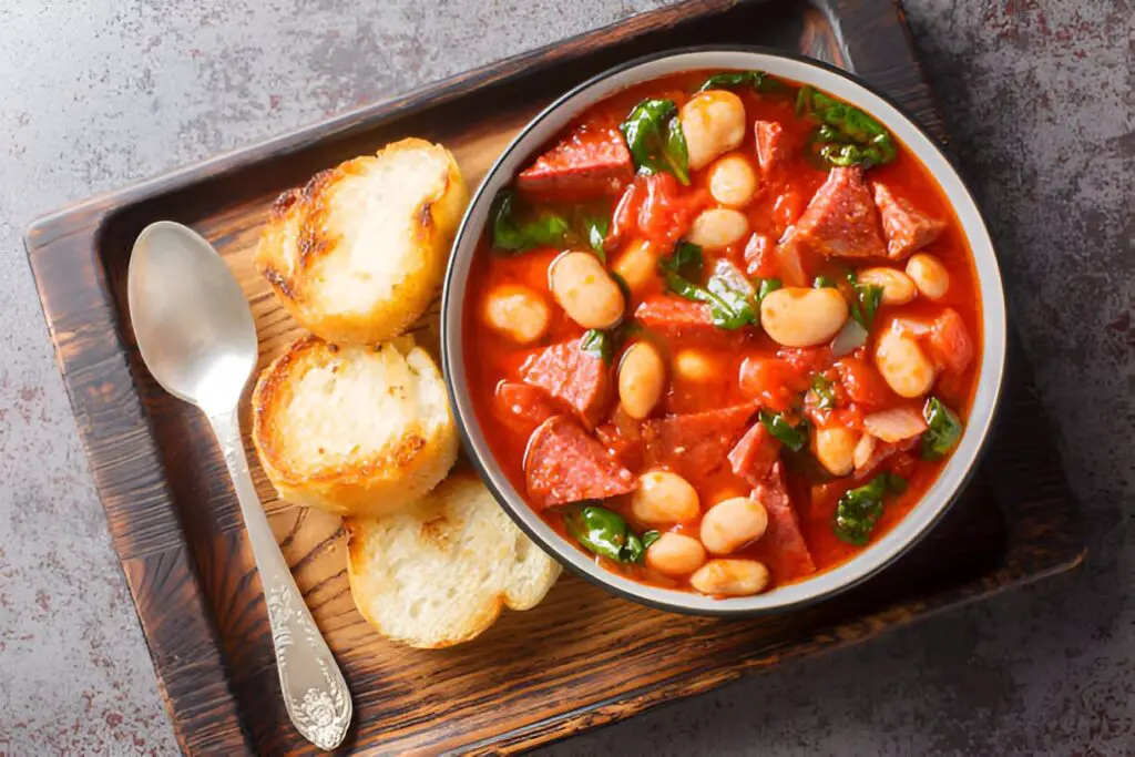 crockpot stew with chorizo butter bean and spinach