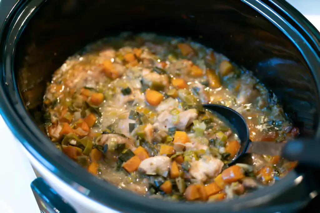 slow cooker chicken stew with leeks and carrots