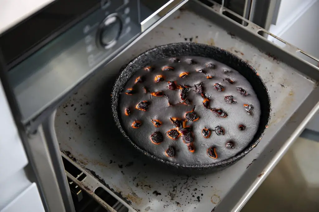burnt pie in the oven