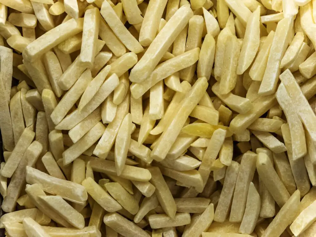frozen french fries in the refrigerator in the store