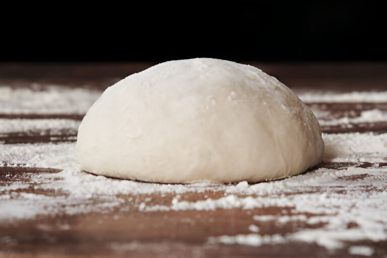 homemade dough ball for pizza on floured