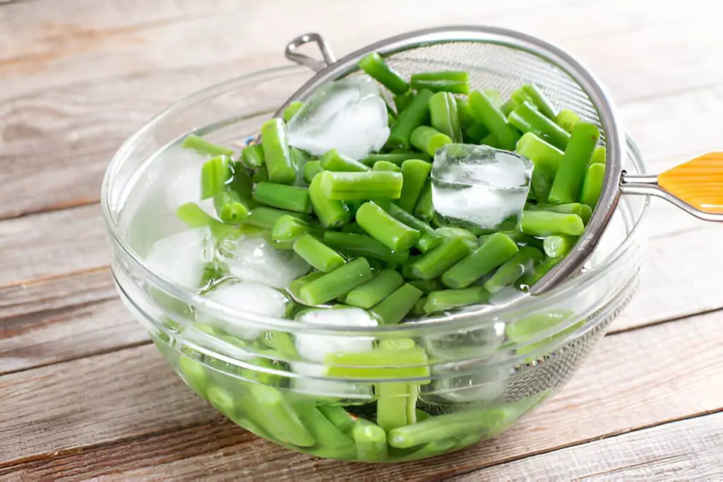 green beans in a colander-boiled or blanched vegetables
