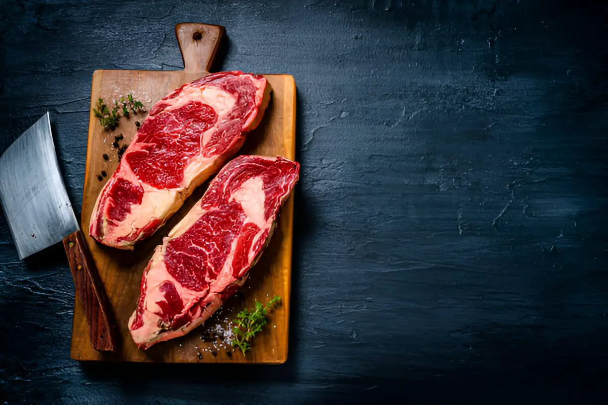 raw beef steak fillets on dark table