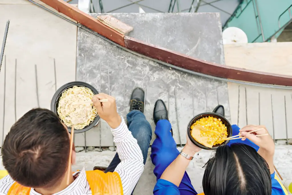 workers having lunch